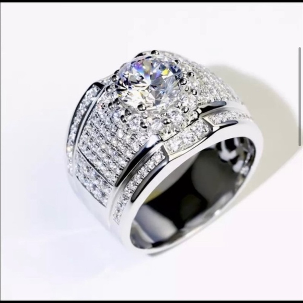 New 925 white diamond wedding engagement ring platinum 2.80 Ct.